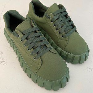 Olive Women Platform Sneakers Shoes Chunky - Green - Size 7